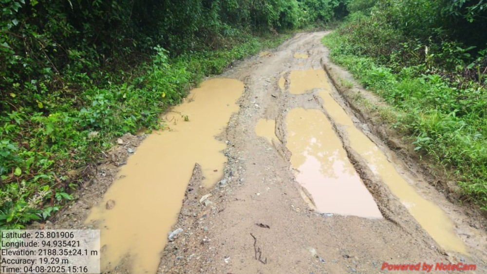 Photo provided by Fakim Village Students’ Union, dated August 4, showing the condition of the Pungren-Mimi to Fakim road under PMGSY Phase VIII.